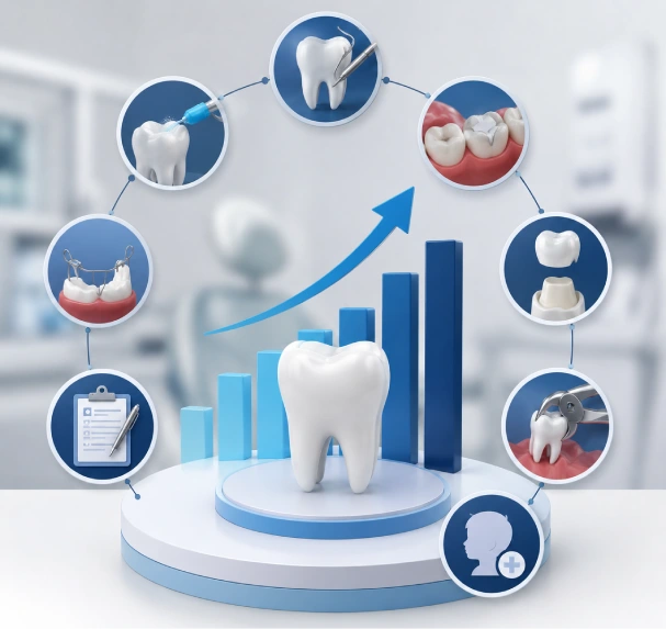 Top performing pediatric dental service pages with dental treatments and organic growth illustration